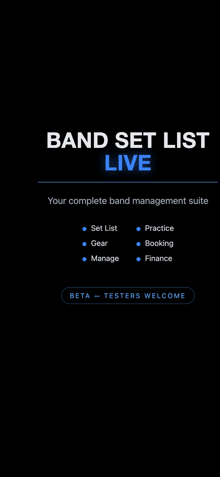 Band Set List Live splash